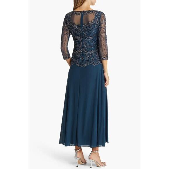 PISARRO NIGHTS Beaded Mesh Gown Size 4 Blue Rich Sapphire Mock Two-Piece NWT - Picture 4 of 13